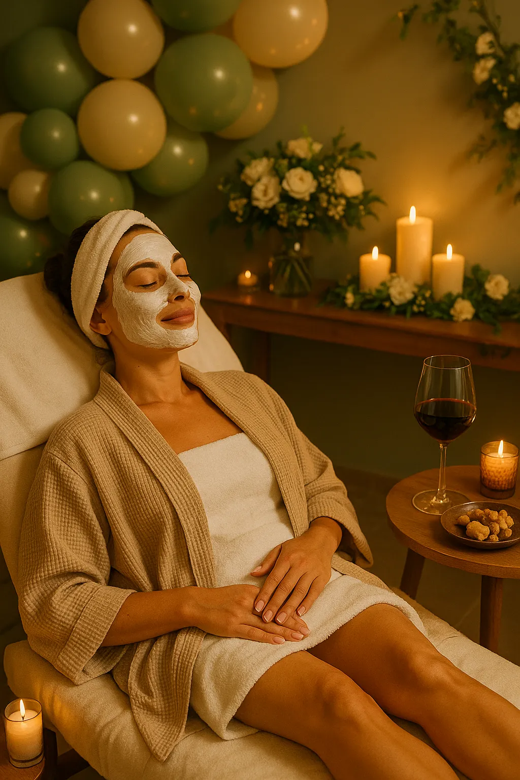 Decoración de cabina con vino y detalles de cumpleaños